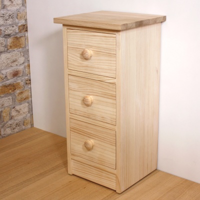 Unfinished Three Drawer Bedside with Oak Top